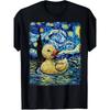 Starry Night Rubber Duck Print Tshirt For Men Cotton Short Sleeve Casual Tee For Art Lovers