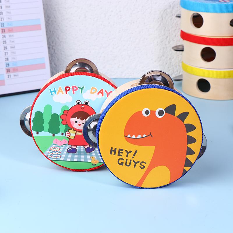 10CM Wooden Tambourine for Kids - Manual Percussion Hand Drum Educational Musical Instrument Game for Children