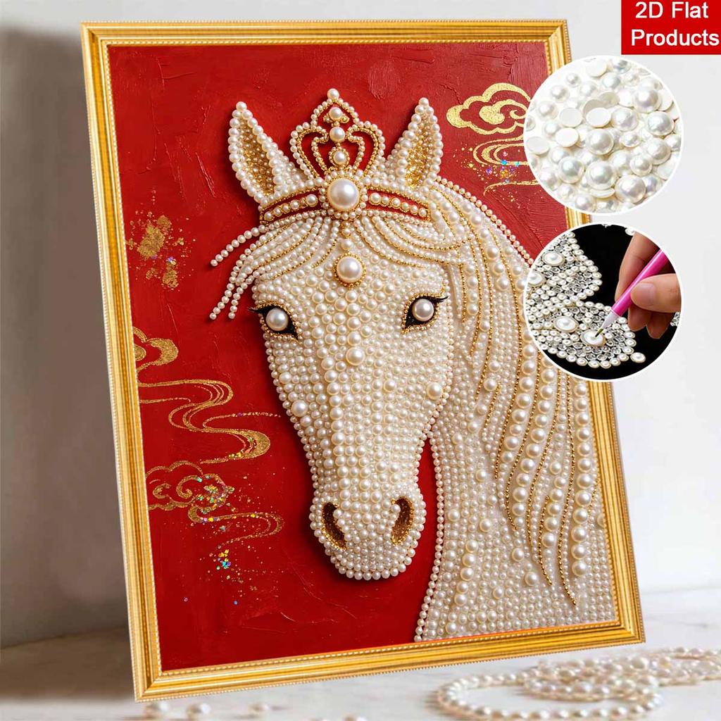 Pearl Art Painting Home Wall Decor Crowned White Horse Pearl Gemstone Painting Picture Crafts Adult/Beginner Gift Creative Home Decor Unframed