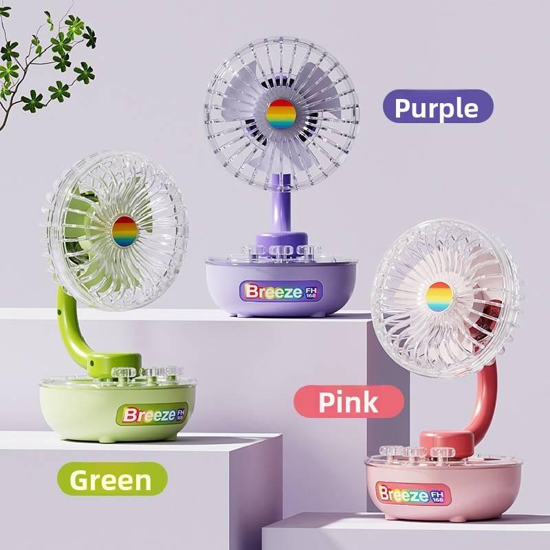 Transparent Table Fan With Atmosphere Light Rechargeable For Home Office And Dormitory Use