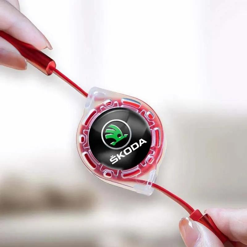 ERQY8 Car Interior 3 In 1 Fast Charger USB Data Cable Accessories For Skoda S Skoda Kodiaq Fabia Kamiq Karoq Octavia 3 A5 Rapid Scala