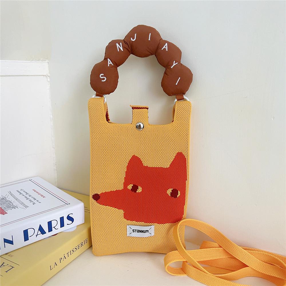 Knitted Mobile Phone Bag For Women In Spring And Autumn Cute Cartoon Versatile One Shoulder Diagonal Cross Bag Travel Coin Purse Small Handbag