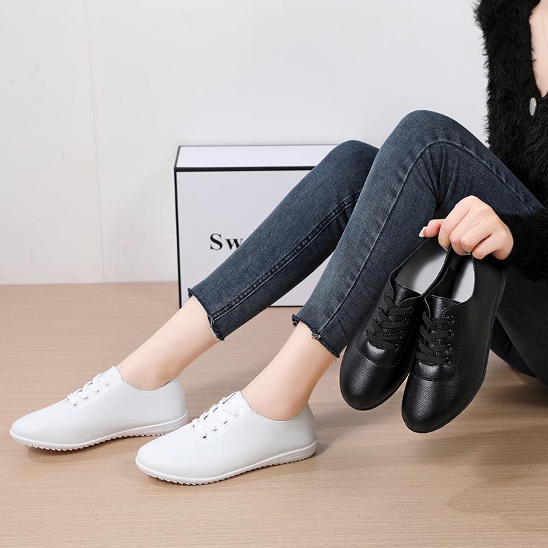 Spring New Women's White Lace-Up Casual Korean Shoes