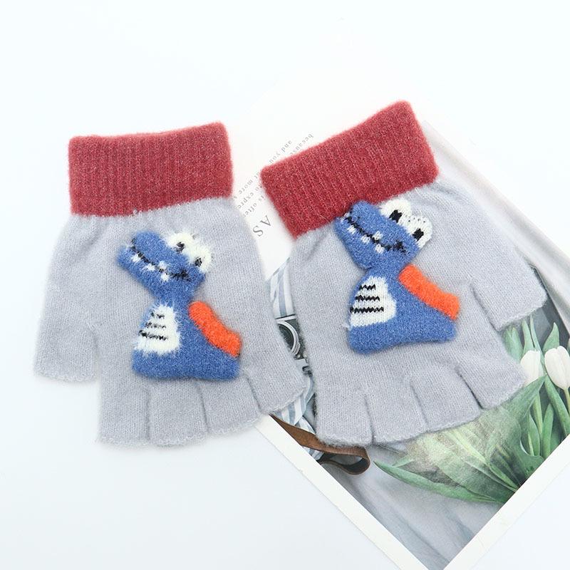 Children's Winter Wool Flip-Top Gloves - Warm, Cartoon Design for Elementary Boys & Girls