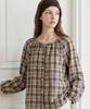 FOREVER21 Simple Check Shirred Neck Long Sleeve Blouse (Ftdcbl020)