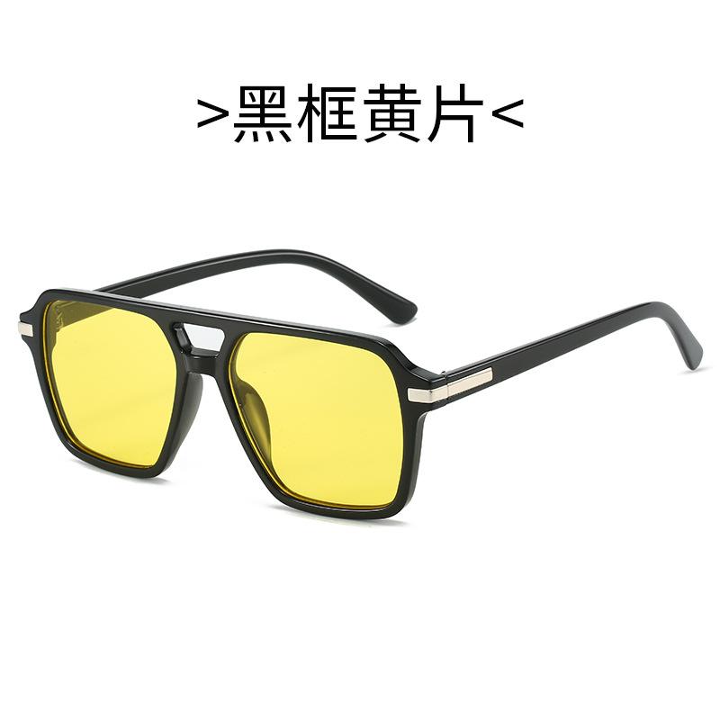 European and American summer new square double beam sunglasses, fashionable men's and women's versatile glasses, black sunshade sunglasses