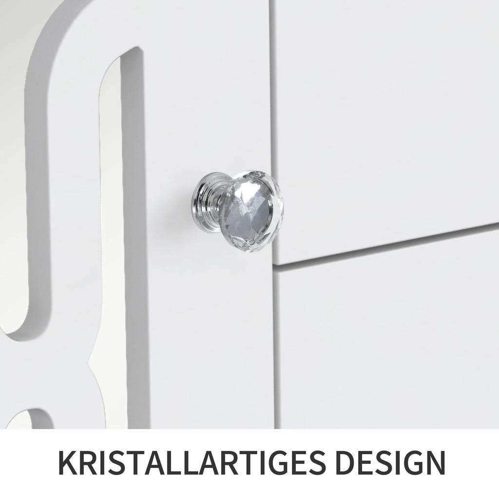 Mirrored Sideboard, Modern Chest of Drawers with 2 Doors & 4 Drawers, Cabinet with Crystal Handles, for Living Room, Dining Room & Bedroom
