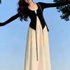 Spring 2026 OOTD: Two-Piece Set with Irregular Long Skirt, Cardigan, and White Camisole Dress