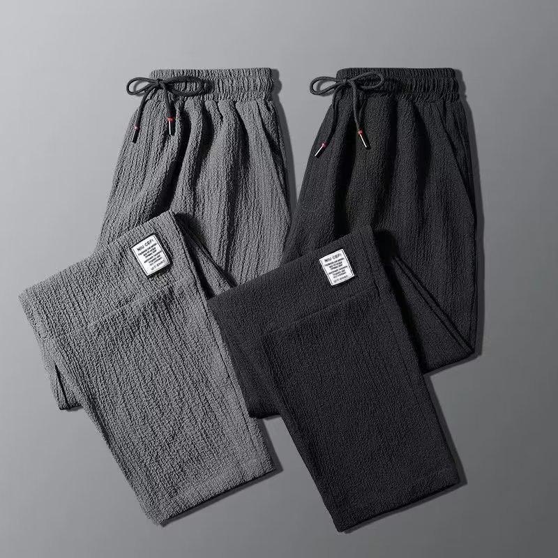 Men's Summer Ice Silk Linen Casual Nine-Point Pants - Loose, Straight, Korean Style