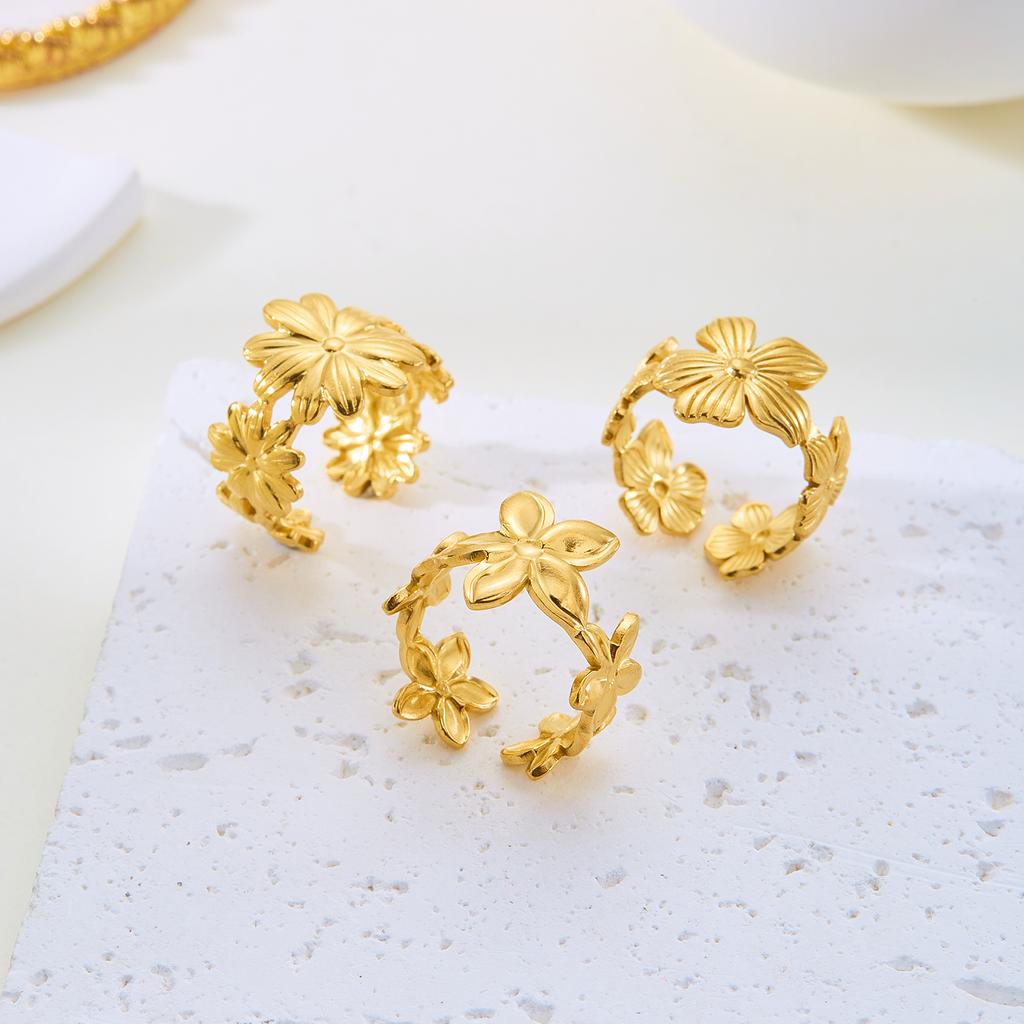 Edelstahl Schale Seestern Ringe Für Frauen Männer Vintage Goldfarbe Blume Geometrisch Verstellbarer Ring Sommer Strand Schmuck Geschenk