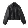 Women's Fashionable PU Leather Stand Collar Jacket, Spring 2025 Collection, Short Style Outerwear