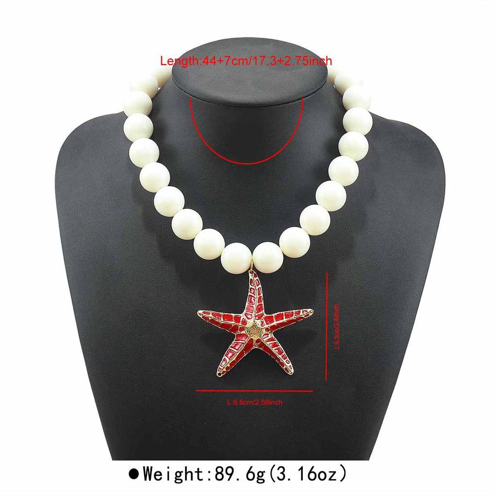 Creative Red Lobster Crab Starfish Coral Pendant Beads Necklace Stylish Versatile Niche Summer Beach Vacation Collarbone Chain