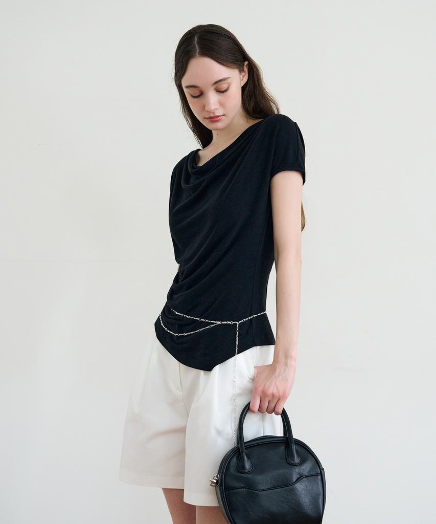Deuloupisumeon Asymmetrical Tuck Draped T-Shirt [White]