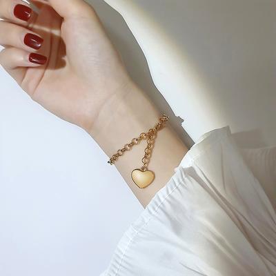 Heart Chain Bracelet Role Link for Women Stainless Steel Gold Color  Love Bangle Valentine Gifts Adjustable 15cm To 19cm