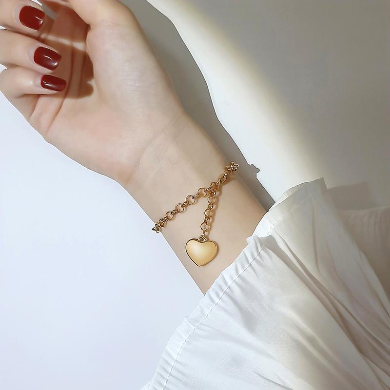 Heart Chain Bracelet Role Link for Women Stainless Steel Gold Color Love Bangle Valentine Gifts Adjustable 15cm To 19cm