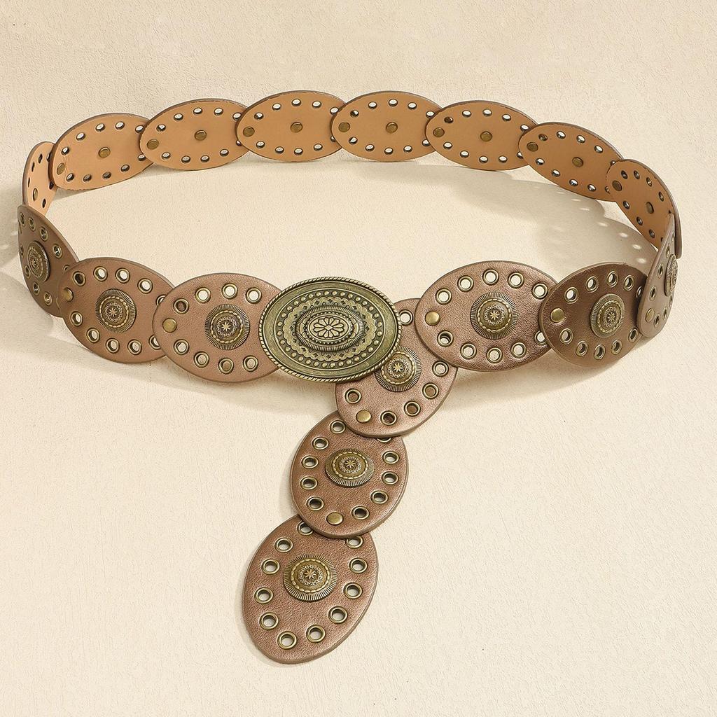 Women's Retro Wasteland-Style Oval Eyelet Waist Belt Dress