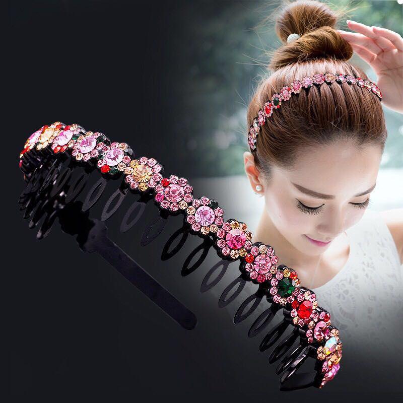 Women's Rhinestone Teeth Headband, Non-Slip Hairpin & Clip for Face Washing