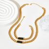 Stainless Steel Chunky Chain Necklace with Black Square Pendant, Tarnish Free Statement Hop Jewelry for Women