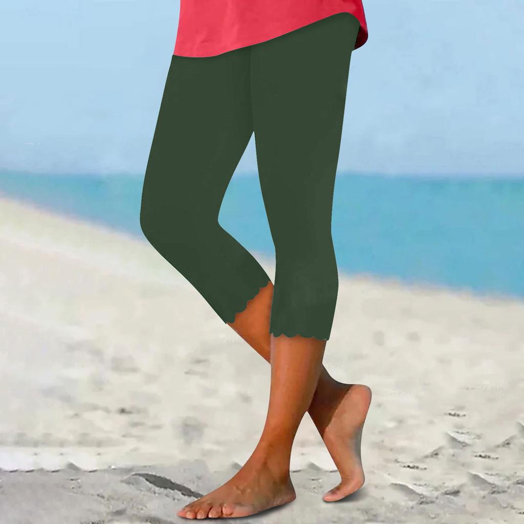 Damen Einfarbige Slim Fit Capri-Leggings Dehnbar Mittelhoch Lässige Cropped Hosen für den Alltag