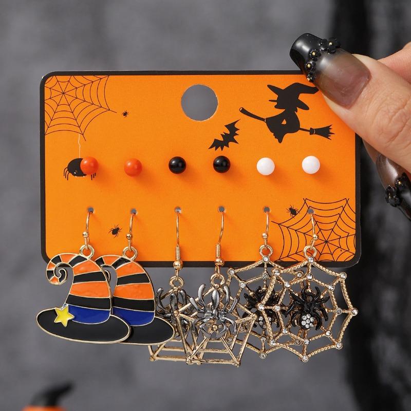 Hot Sale Halloween Stud Earrings Combination Cartoon Funny Pumpkin Head Ghost Bat Element Stud Earrings Set