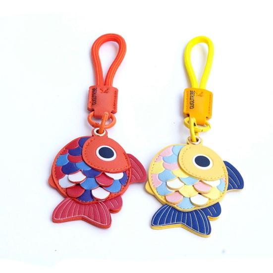 Yousheng Keychain Pendant Little Fish Faux Leather Card Holder with Lanyard Colorful Fish Scale Shaped Double-Purpose School Bag Key Pendant