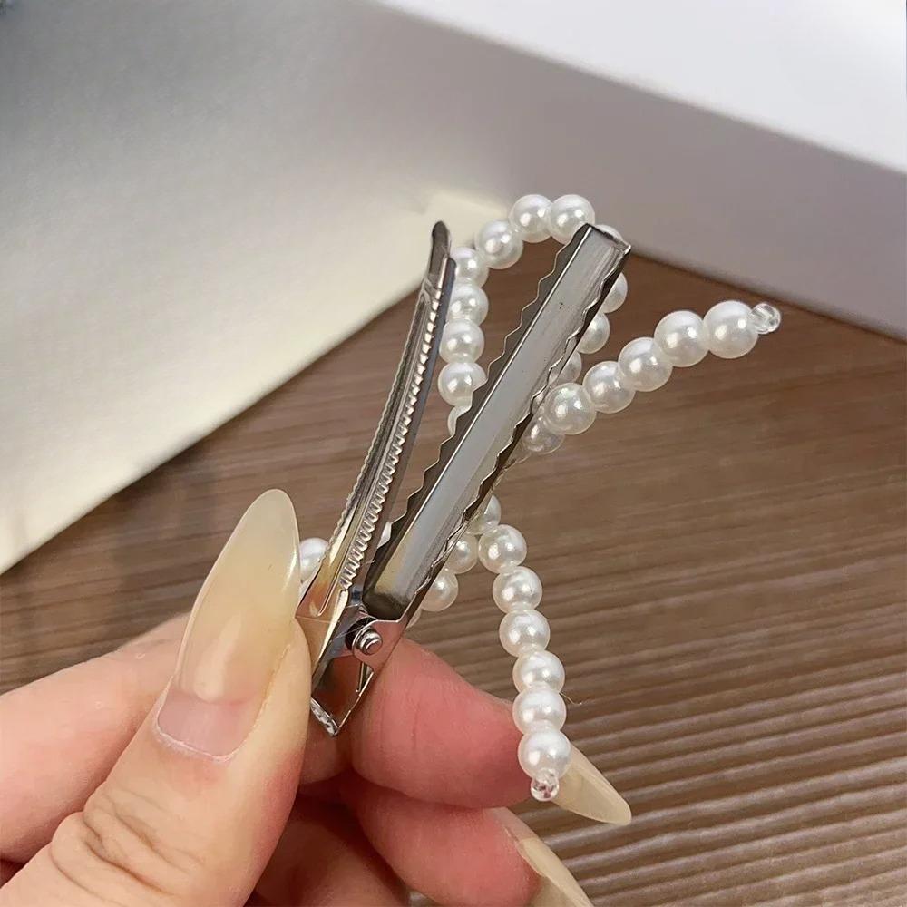 Korean Fashion Women Pearl Hair Clips Pins Cute Girls Pearl Hairclip Bows Hairpin Metal Hair Clips Y2k Girl Hair Accessories