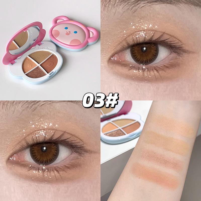 Gege Bear Fantasy Four-Color Eyeshadow Palette: High Pigmentation, Low Saturation, Easy Blend, Fine Powder.
