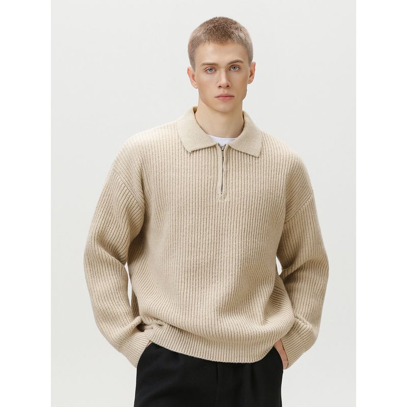 Half-Zip Lapel Sweater for Men 2025 Autumn and Winter New Style Loose Trendy Casual Pullover Knitwear Jacket with a High-End Feel