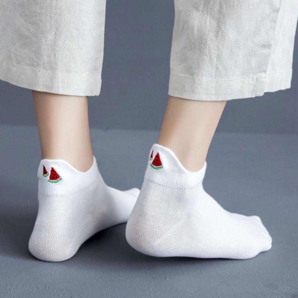 Cute Short Socks Women Set Strawberry Avocado Ankle Socks White Cartoons Cotton Low Cut Kawaii Fun Socks