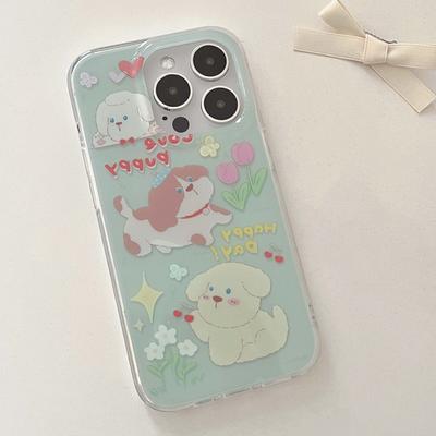 Green Imd Cartoon Ins Dog Puppy Graffiti 2023 New Phone Case Protector Shell For Iphone 14 Pro Max 11 12 13 Promax Back Cover