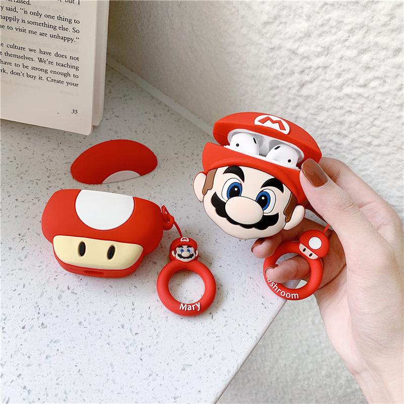 Cartoon Mario Apple AirPods 4 Bluetooth headset case, anti-drop case is suitable for 2/3 generation mushrooms.