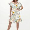 Women's Fashion Casual V Neck Wavy Edge Floral Print Short Sleeve Dress