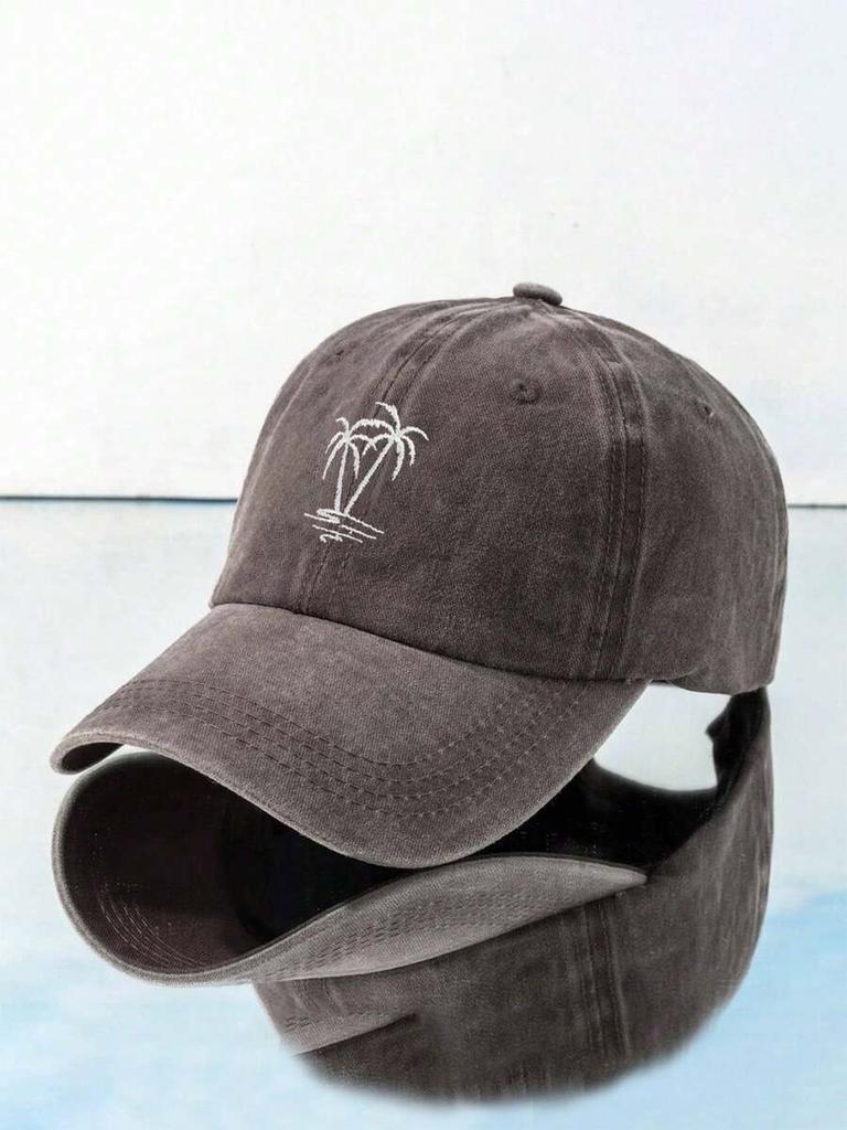 Embroidered Palm Tree Washed Cotton Baseball Cap For Adults Sun Protection Outdoor Leisure Hat