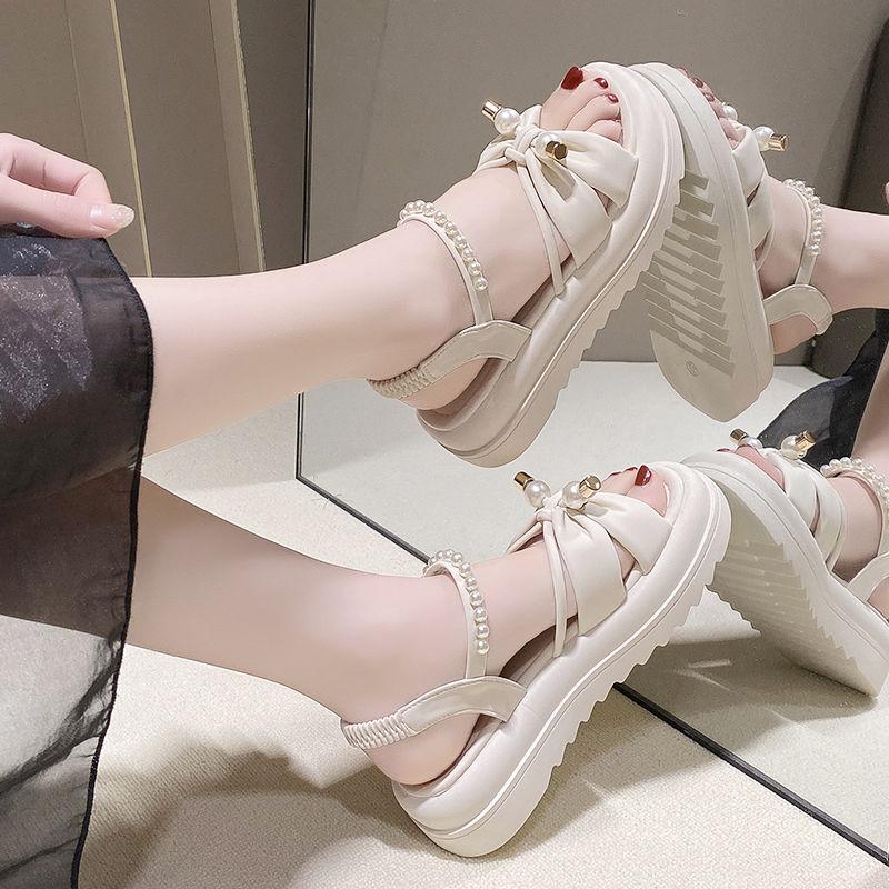 Beach Roman Style Pearl Platform Open Toe Woman Shoes Luxury 2025 Chic and Elegant Cheap Liquidation Comfort Sandals for Women