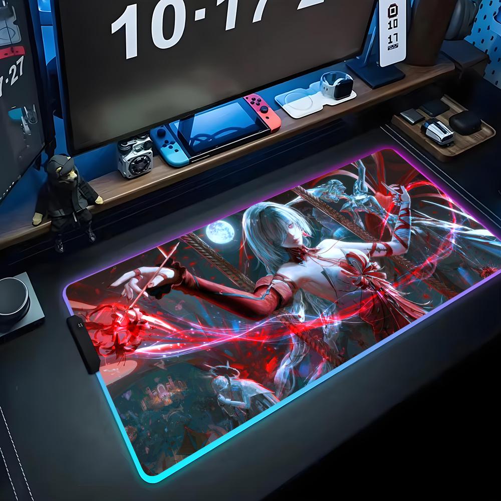 Phrolova wuthering Mauspads RGB Gaming-Mauspad Großes LED-Pad PC-Schreibtischmatte Leuchtendes Mauspads Große Tastaturmatten Tischteppich Mit