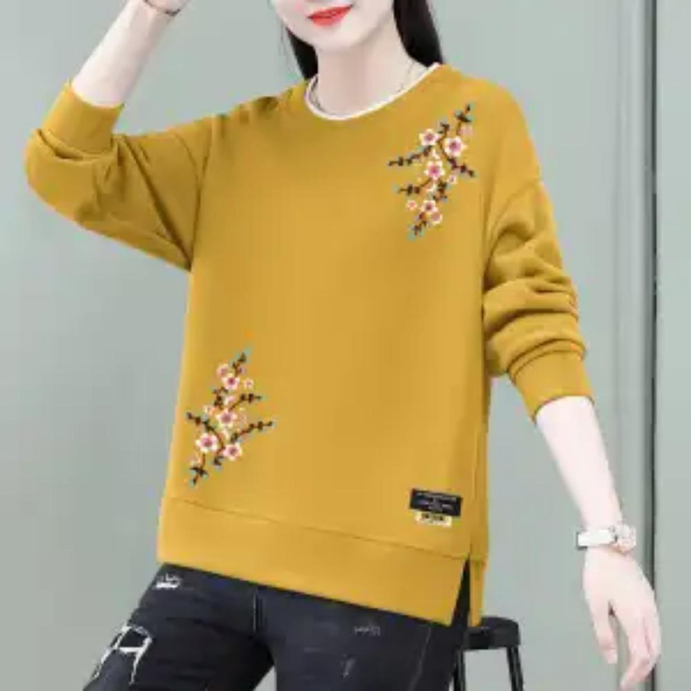 Jaro Podzim Kulatý Výstřih Dámské Oblečení Pulovr Lucernový Dlouhý Rukáv Mikiny Ležérní Elegantní Kancelářská Dáma Rostlinné Květiny Topy