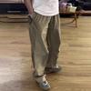 Calças cargo masculinas finas de secagem rápida para viagens ao ar livre, calças de acampamento, cintura solta com cordão, cor sólida, com bolsos com zíper, calças compridas