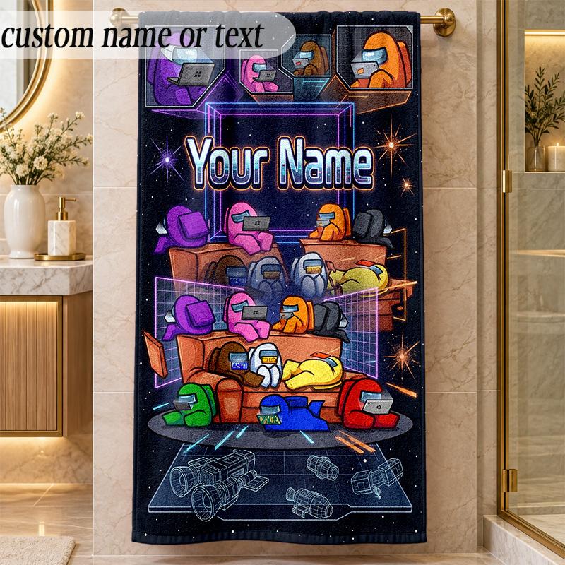 Beach TowelAmong Us Custom Name Text Personalized Soft Towel for Beach Pool Indoor Home Decor Gift