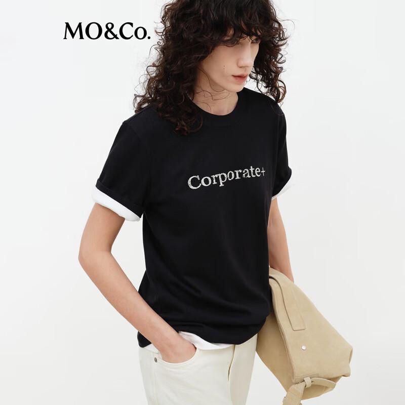 MO&Co. Women's Studded Mottled Print Round Neck T-Shirt