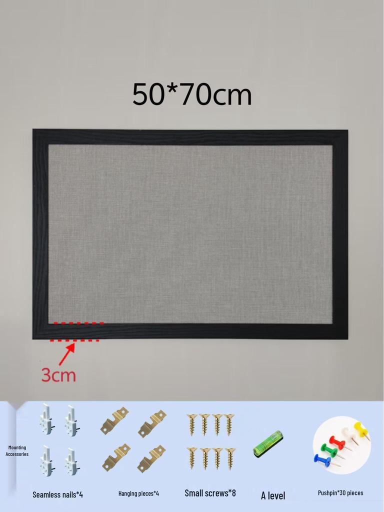 Black Frame Burlap Cork Board: Wall-Mounted Photo & Message Display for Kindergarten Theme