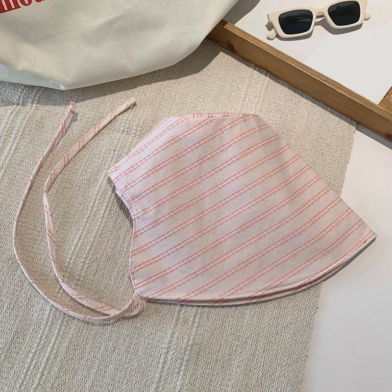 Women'S Wide-Brimmed Foldable Bucket Hat With Drawstring Korean Style Striped Panama Outdoor Hiking Hat Sun Protection Hat