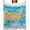 Puerto Rico Islands Illustrated Travel Map with Roads and Highlights Throw Blanket Travel Blankets For Bed Stuffeds Blankets