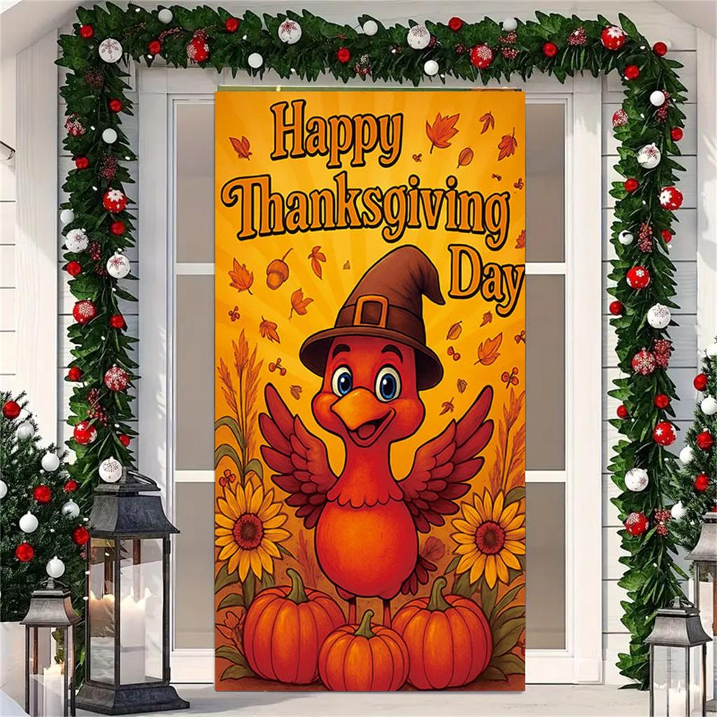 90*180cm Thanksgiving Turkey Print Door Cover Decorative Cloth For Yard Decoration