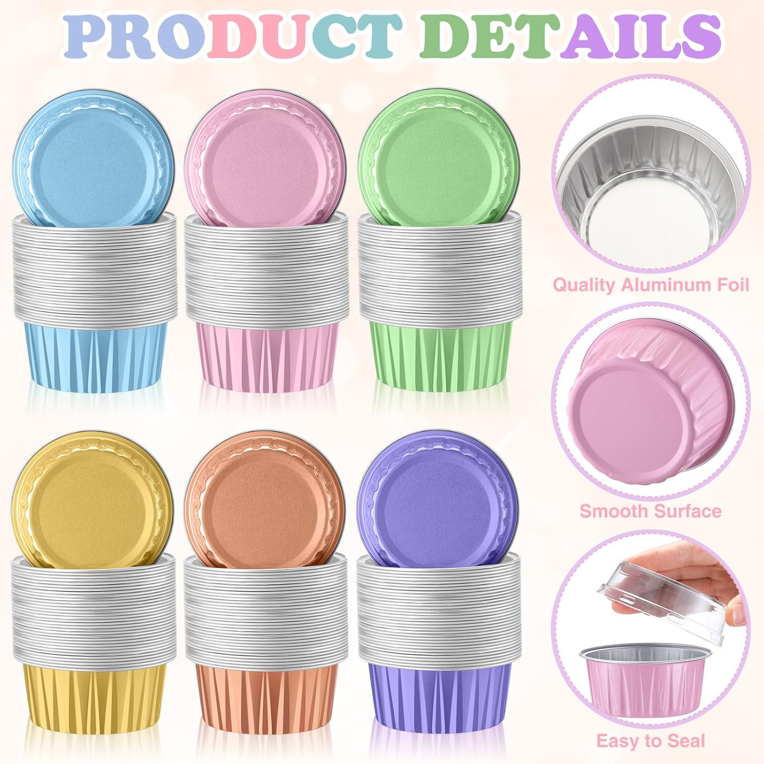 

Foil Baking Cups with Lids 5 oz Disposable Ramekins Mini Cake Pans Creme Cupcake Liners Muffin Tin United States