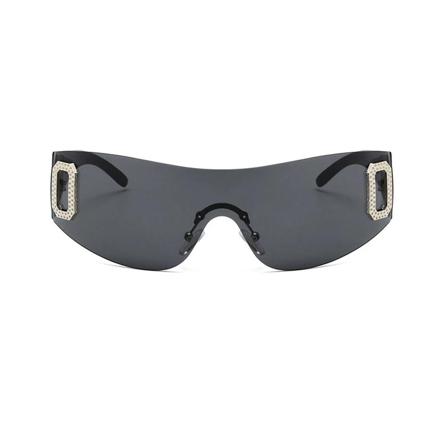 Y2K Rimless Punk Monolithic Sunglasses Women Goggle New Luxury Brand Shades Suns Glasses Female Five Star Wrap Around Eyewear