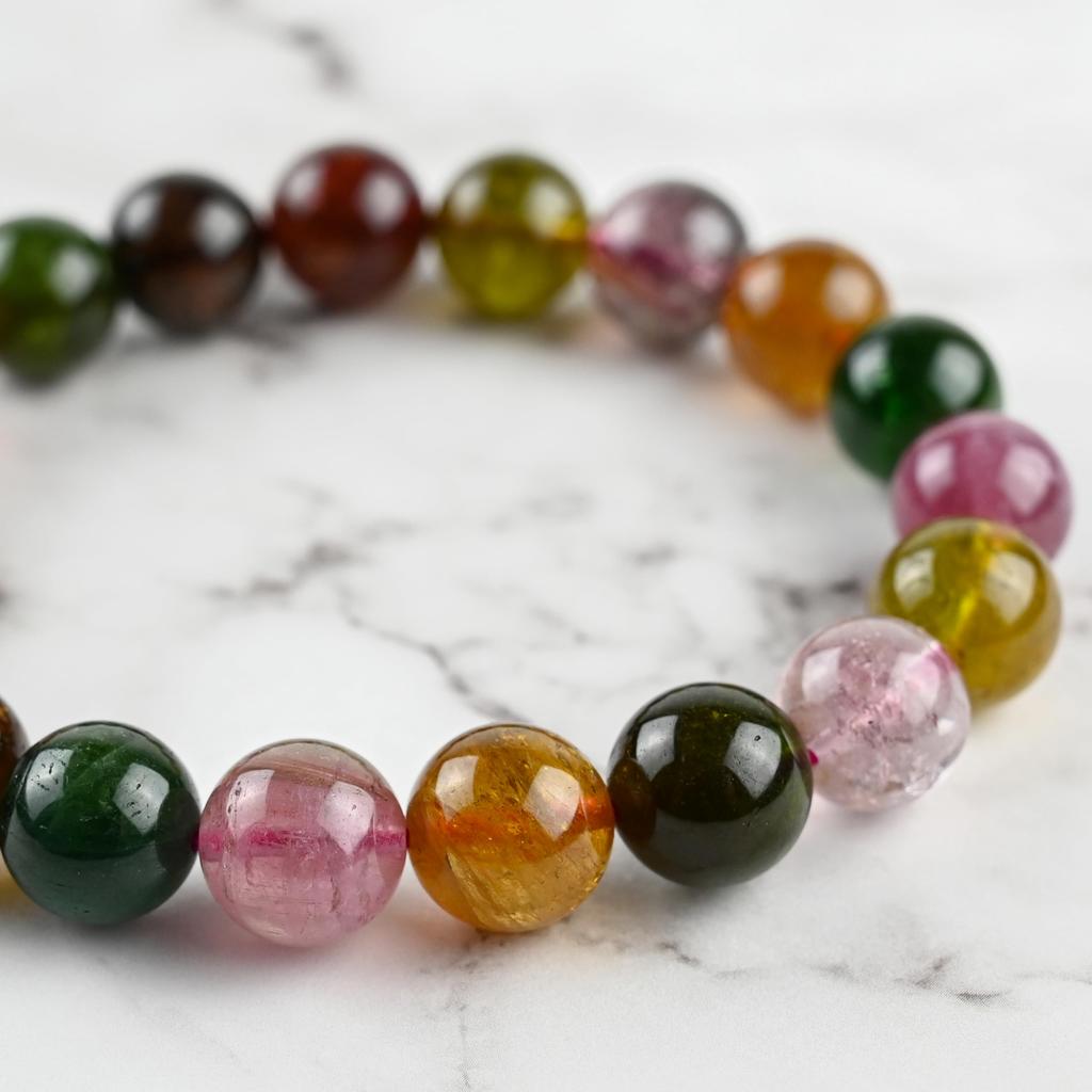 Tourmaline 11mm Inner Natural Power Stone [Eigado] Multi-Colored Bracelet, Beads, Diameter Approx. 17cm, Stone,