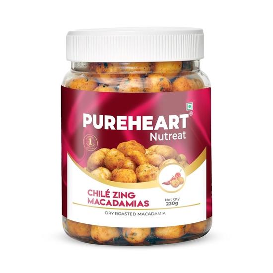 PUREHEART Nutreat Chile Zing Australian Macadamias – Spicy Roasted Macadamia Nuts | Buttery Crunch Snack | 230g | Gluten-Free & Keto-Friendly 230GM