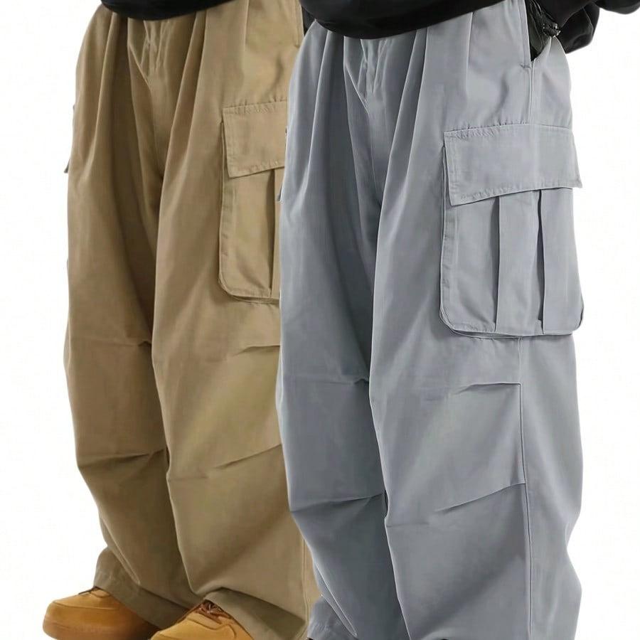 Summer men's high street style loose and versatile straight multi-pocket casual trousers thin overalls