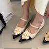 Fashion 2024 High Quality Thick Heeled Casual Shoes for Women New Korean Style Fashion Shallow Mouth Flower Women Shoes Zapatos De Mujer