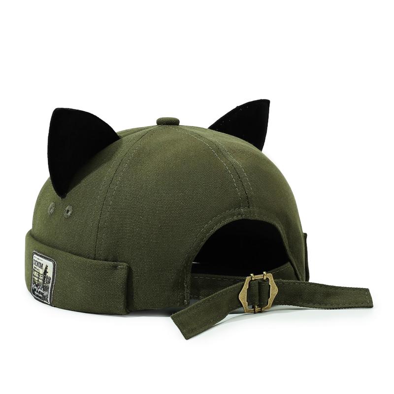 

Cute Cat Ears Docker Hat Unisex Adjustable Breathable Streetwear Fashion Cap No Brim Soft Top Landlord Hat 56-60cm армія зелений колір